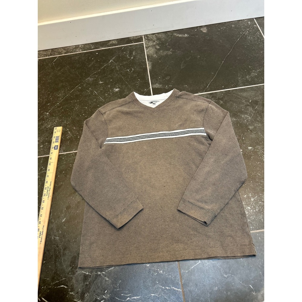 Method Mens Brown V-Neck Thermal Shirt Layered Look Chest Stripe Large
